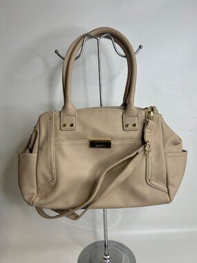 J-373 Rosetti Beige Faux Leather Tote Bag With Gold Hardware & Shoulder Strap